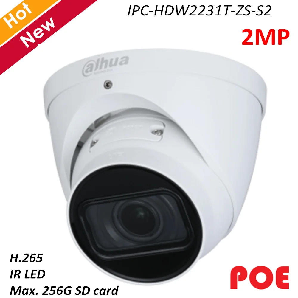 

Dahua 2mp IP Camera IPC-HDW2231T-ZS-S2 H.265 IR LED IR 40m Rotation Mode Intelligent detection Support POE Lite Security camera