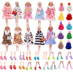 Manteau de poupée en peluche 3 pièces, vêtements manuels tricotés à la main, pull, robe pour barbie et BJD, accessoires, cadeaux, jouets 