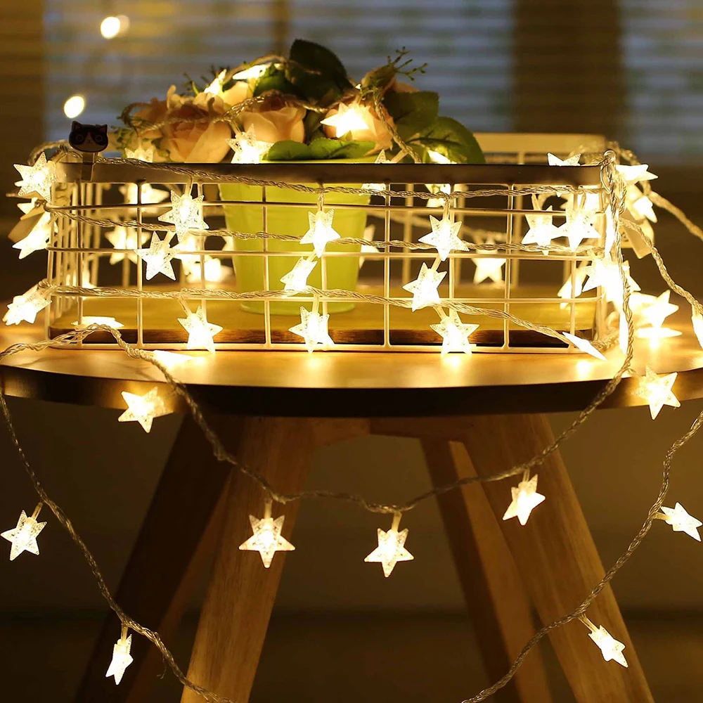 40 светодиодный Рождественский пятиконечная звезда декоративная светящаяся гирлянда 6 м Звезда моделирование световая гирлянда
