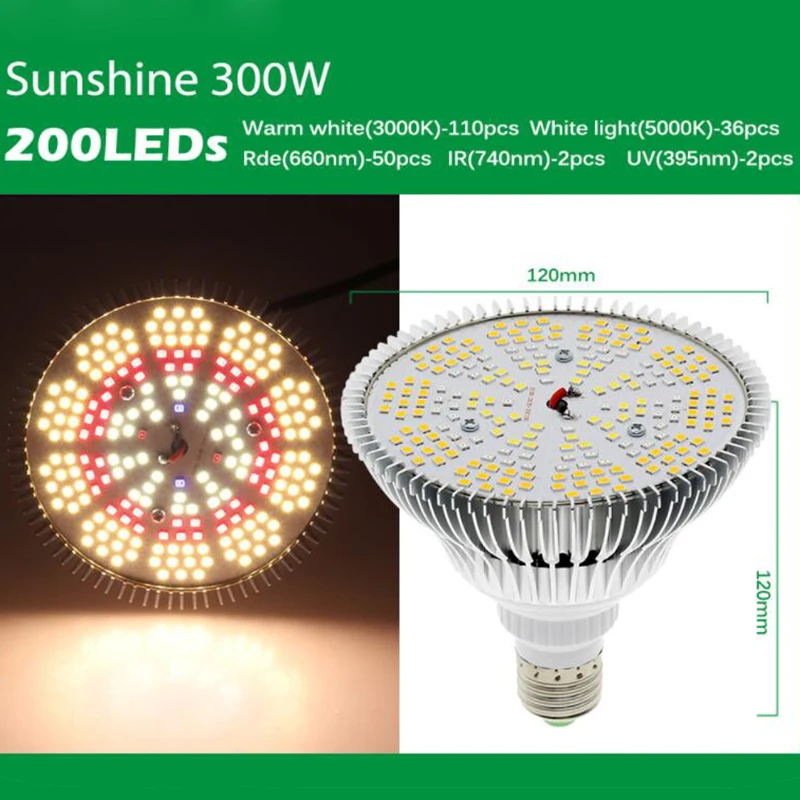 Description Picture 5 of item300W LED Grow Light Bulb E27 LED Plant Bulb 200 LEDs Sunlight Full Spectrum Indoor Flower Vegetables Seedling plant growth Lamp