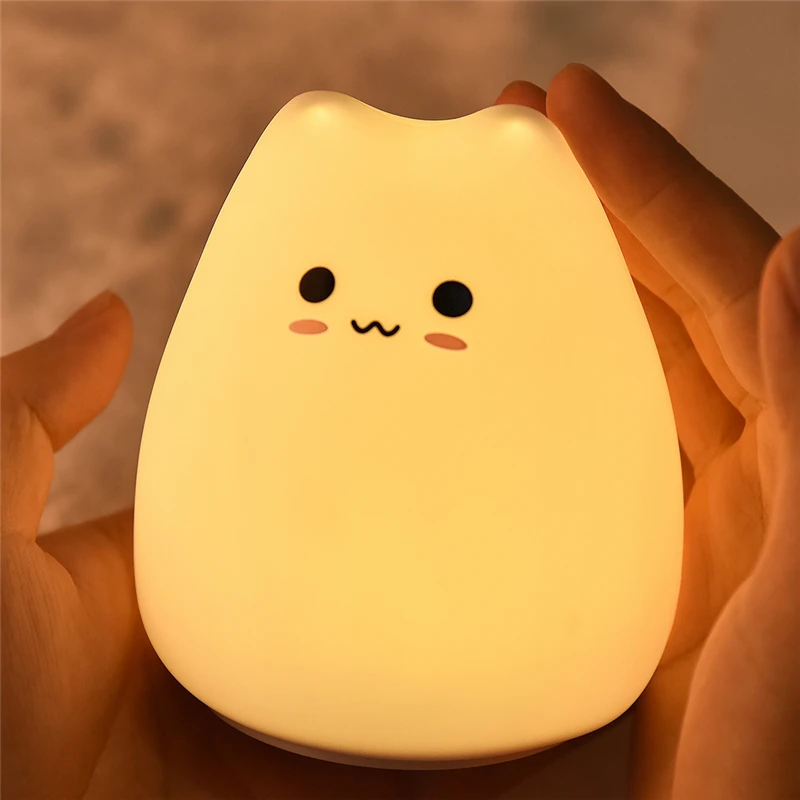Премиум 7 цветов, светодиодный ночник с изображением кота для детей, мягкий силиконовый мультяшный Детский Светильник для детской комнаты, дышащий светодиодный Ночной светильник с батареей