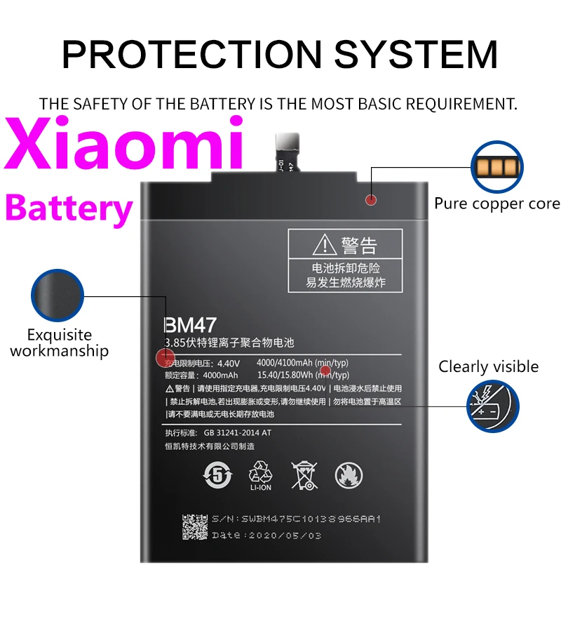 Перезаряжаемый литиевый аккумулятор Smart мобильный телефон для Xiaomi Redmi All Series 3 3S/X 4X