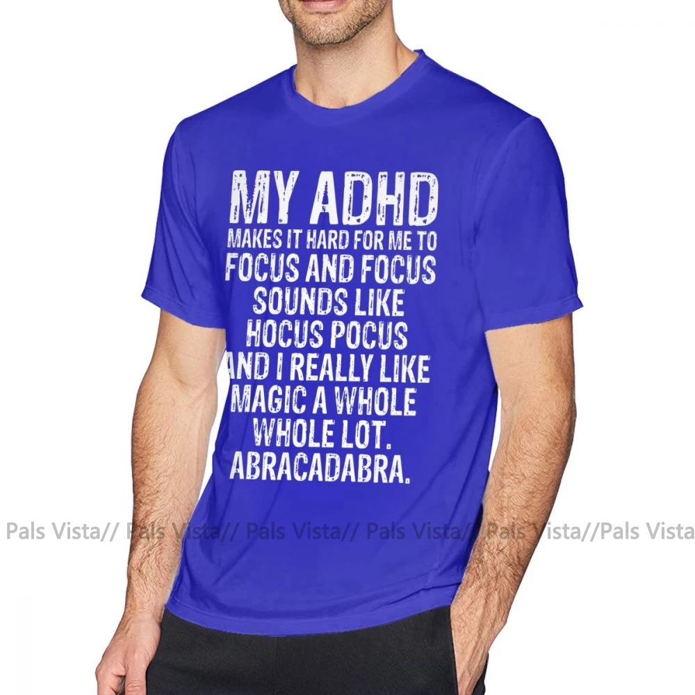Футболка с надписью «Adhd», футболка с цитатой и синдромом внимания, футболка с графикой 5x, хлопковая Классическая забавная футболка с короткими рукавами для мужчин - Цвет: Синий