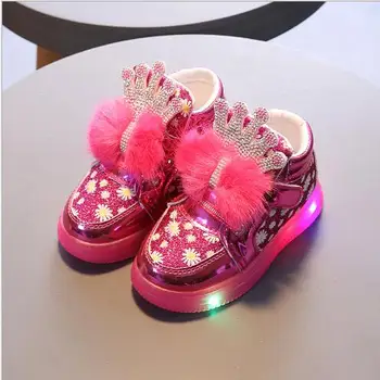 

New Autumn Children Sport Shoes Girls Sneakers With Led Light Kids Rhinestone Light Shoes Baby Toddler Shoes