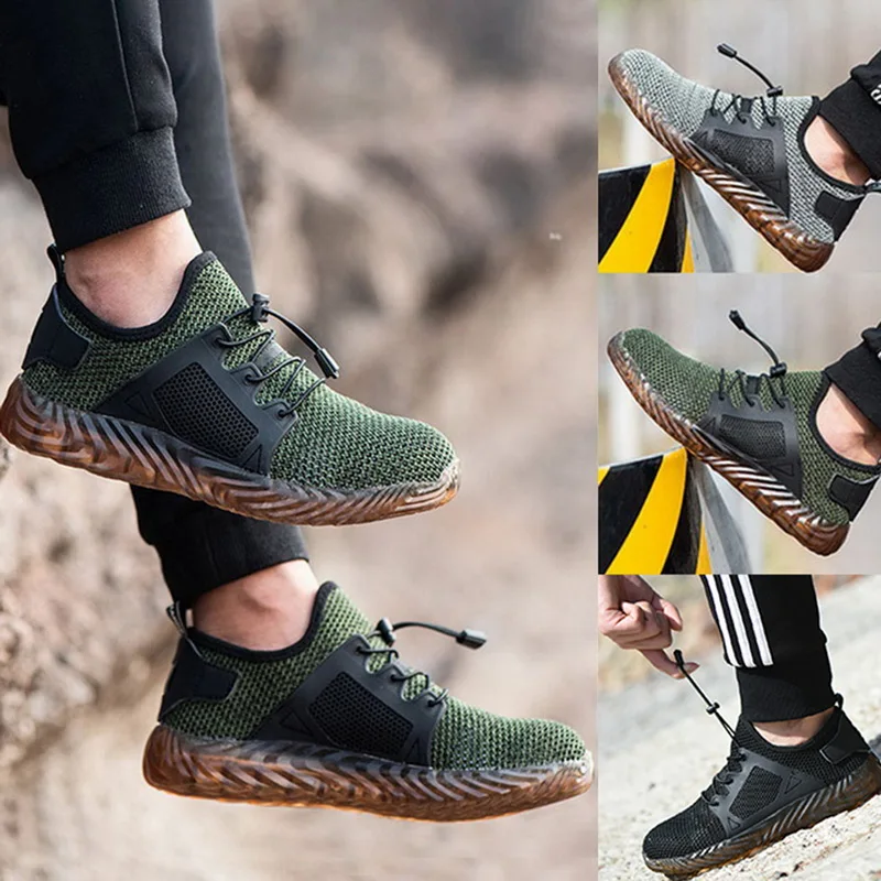

Men Running Shoes Breathable Sneakers Anti-slip Shoes Male Working Puncture Proof Steel Toe Shoes Men'Sneakers Plus Size 36-48