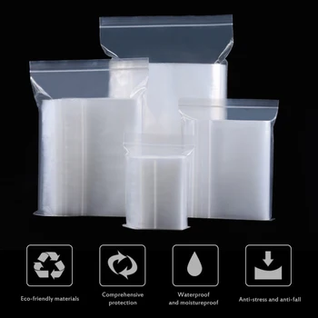 

100pcs/lot Plastic Bags Jewelry Zip Zipped Lock Reclosable Plastic Poly Clear Bags Storage Baskets Kitchen Home Cocina Garden