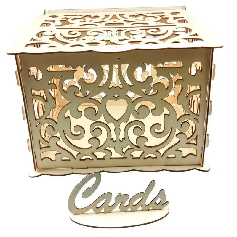 Новая деревянная коробка для хранения свадебных карточек, свадебные принадлежности, поделки, большой цветочный узор, деревянная коробка для визиток - Цвет: D