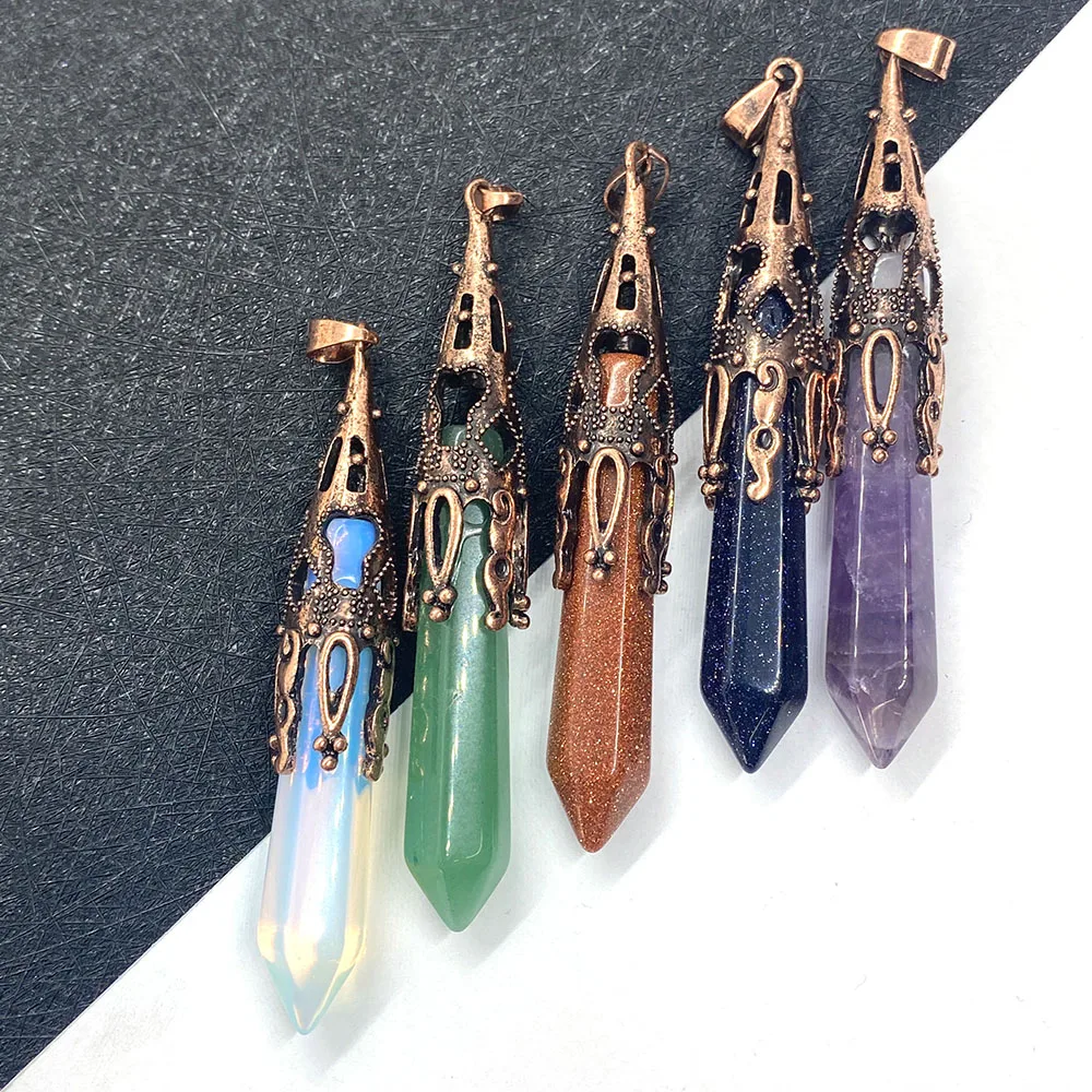 

Natural Stone, Polygonal Tapered Semi-precious Stone Pendant for DIY Fashion Jewelry Making Necklace Bracelet Size 10x77mm