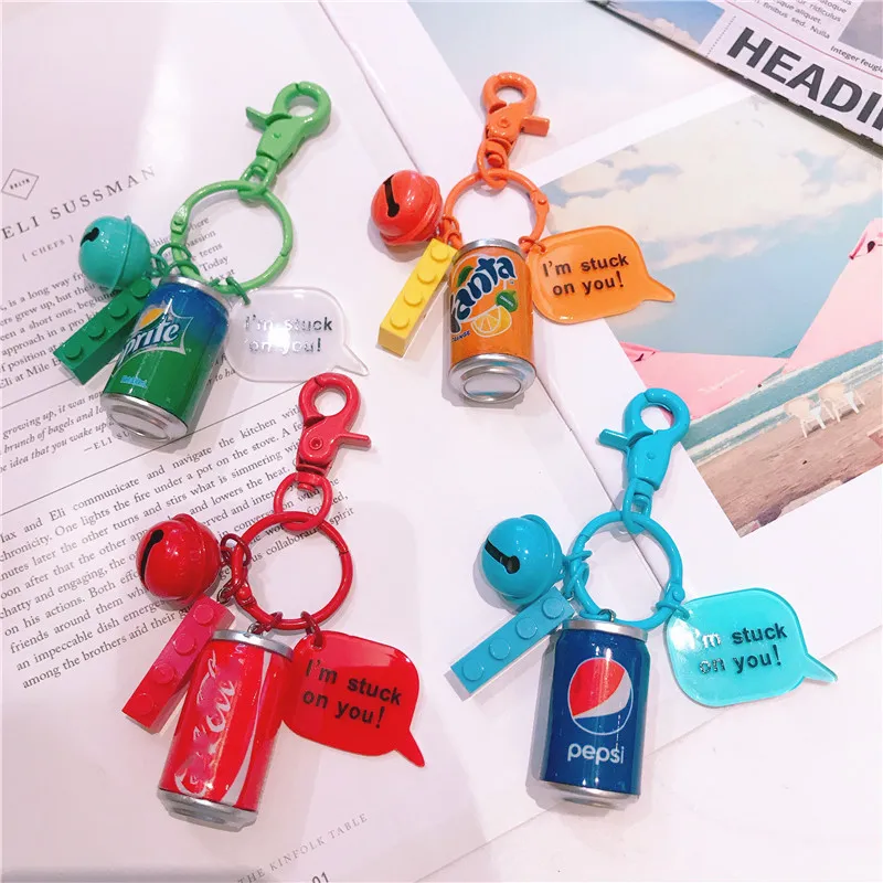 

Cartoon Cola Beverage keychain for Summer Blocks the Bell Key rings for Bag Backpack Charms Jewelry Men's and Women key Ring