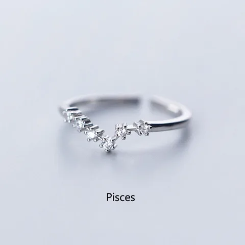 Elegant Zodiac Sign Finger Rings for Women Silver Color Adjustable CZ Zircon Ring 12 Constellation Jewelry Birthday Gift
