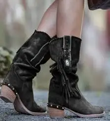 Bohemian Suede Mid-Calf Boots
