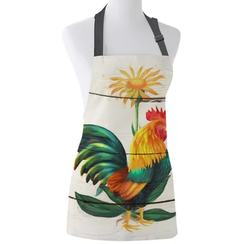 

Rooster Flower Color Wood Grain Print Apron Print Unisex Kitchen Bib with Adjustable Neck for Cooking Gardening