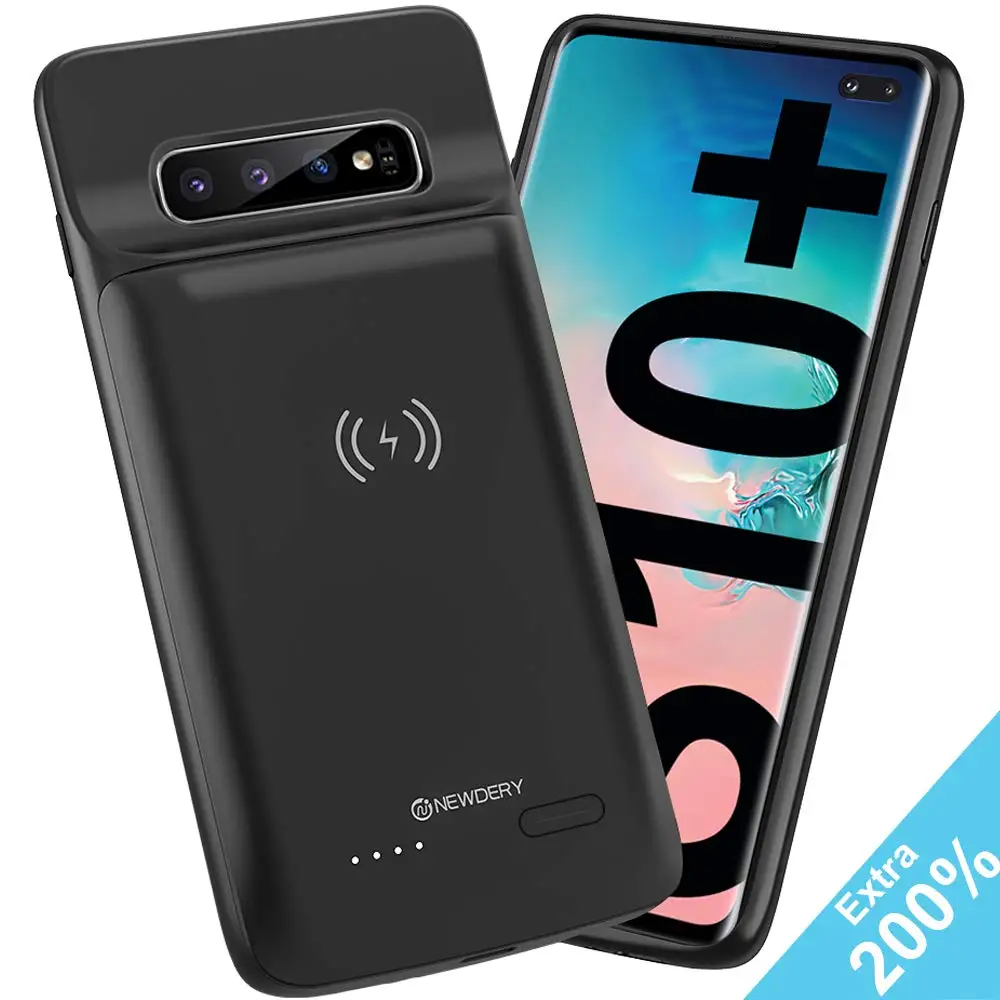 NEWDERY 10000mAh 배터리 케이스 삼성 note 9 S20 Plus Qi 무선 보조베터리 케이스 삼성 Galaxy S10 plus S20 + black