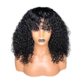 Eversilky короткий парик-Боб 13x4 Синтетические волосы на кружеве человеческих волос парики с челкой для Для женщин перуанские вьющиеся парики
