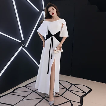 

High Split Sexy Chinese Dress Novelty Black Splice Female Slim Cheongsam Noble Evening Party Gown Oversize Robe De Soiree Qipao
