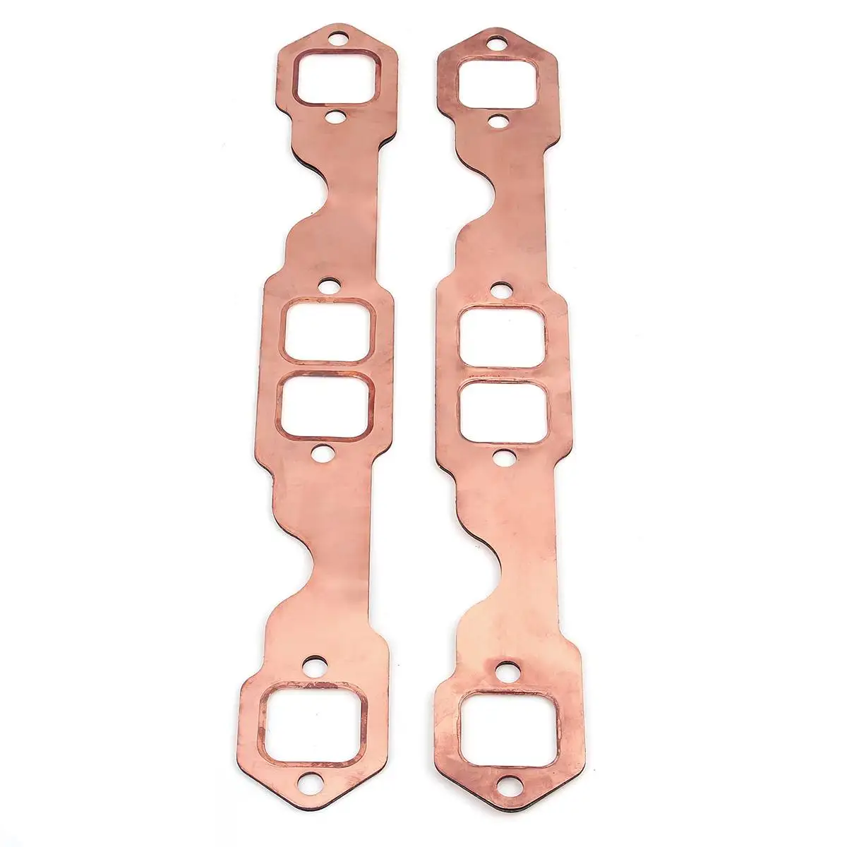 Hlyjoon Exhaust Flange 2Pcs Copper Plating Exhaust Header Gasket with Square Port Reusable Fit for SB 283 327 350 383 400 Engine 