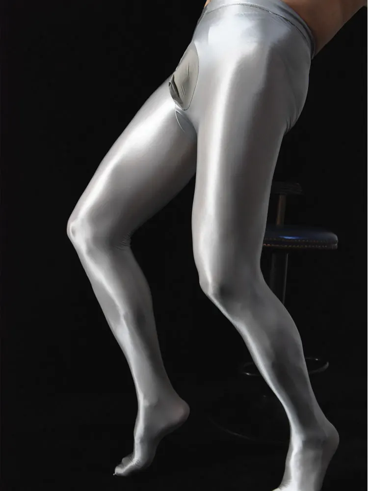 Sexy Men Socks Oil Shiny Medias Hombre U Convex Pouch Fetish Wetlook Pantyhose Sheer Panty Erotic Lingerie Plus Size Tights