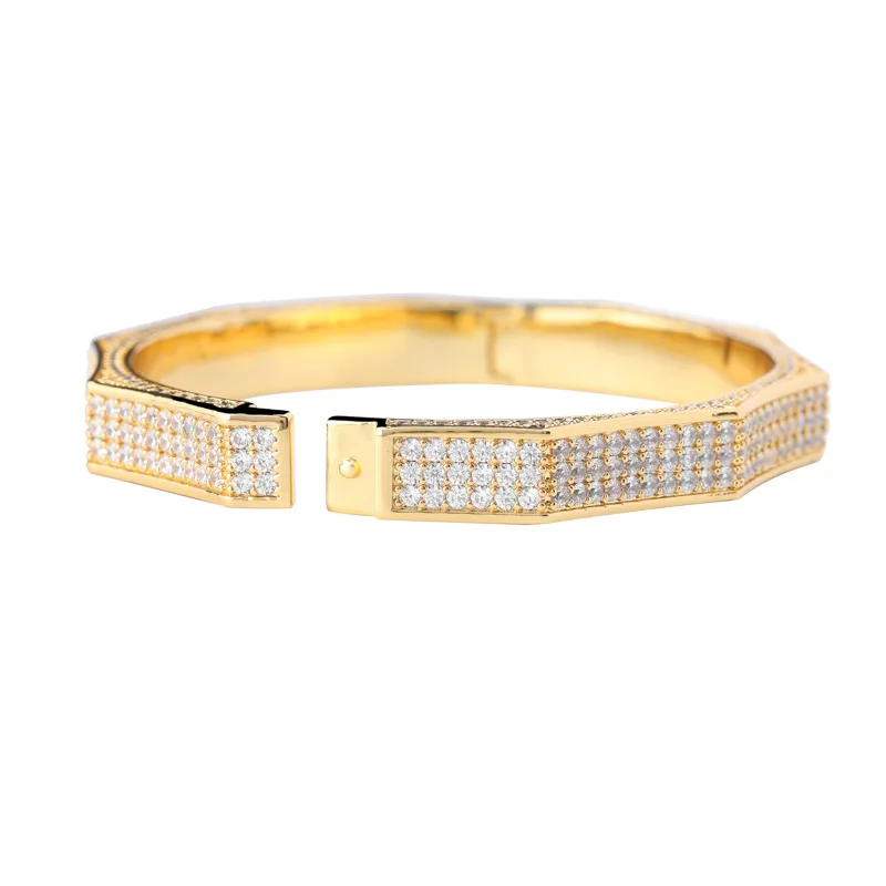 Микро проложили AAA+ кубический цирконий Bling Ice Out геометрический многоугольник открытый манжеты браслеты для мужчин женщин хип хоп рэппер ювелирные изделия - Окраска металла: gold
