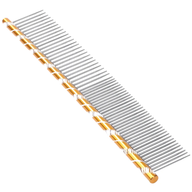 Promotion! Pet Dog Cat Metal Double Row Teeth Grooming Hair Comb Brush Fur Rake Tool Gold