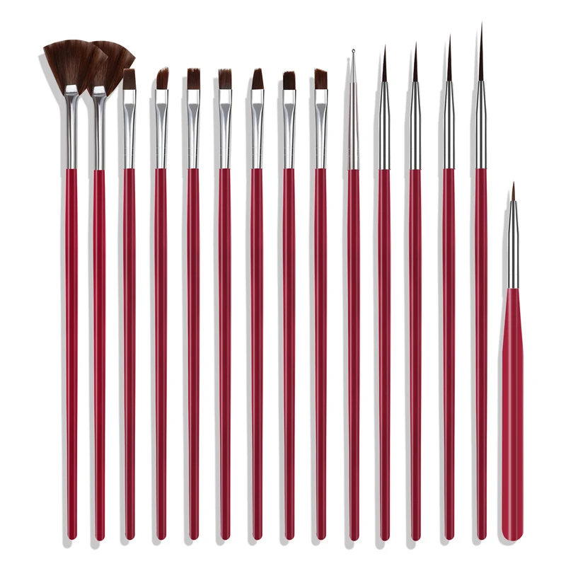 

15PCS Nail Brush Kit For Manicure Gel Design Nail Brushes Nail Art Tool Pen UV Gel Manicure Tool Set 15pcs/set Pink Red Black