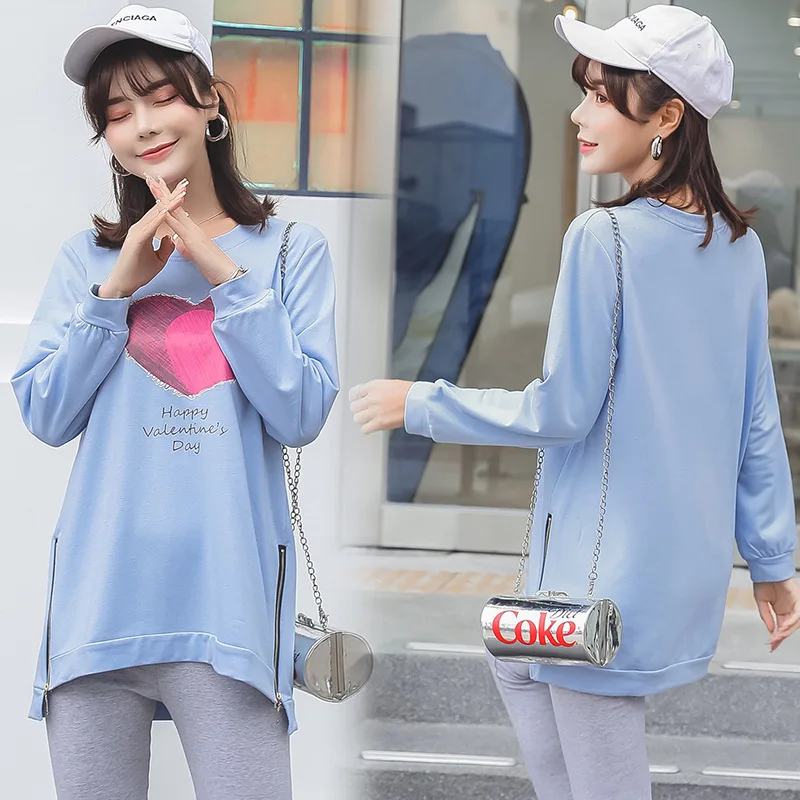 

Korean-style Spring And Autumn Printed Mid-length Base Shirt Tops Fashion Maternity Clothes Long-sleeved Dress T-shirt Pregnant