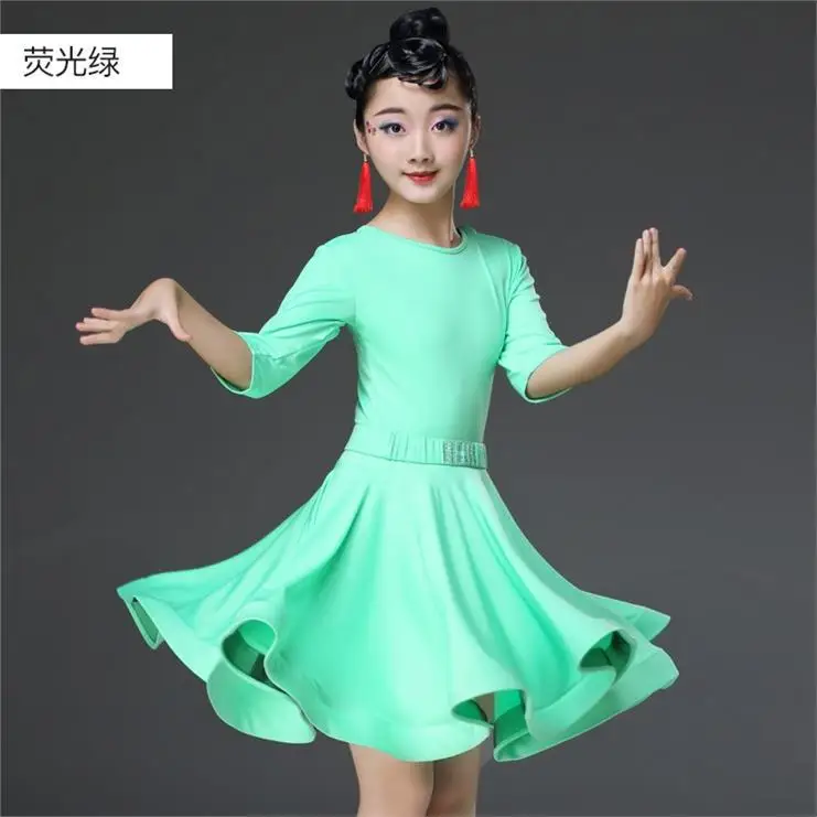 Green spring summer Детский костюм для латинских танцев; весенне-осеннее платье с кисточками и длинными рукавами для латинских танцев; Одежда для танцев для девочек-подростков; GDR742 - Цвет: Green spring summer