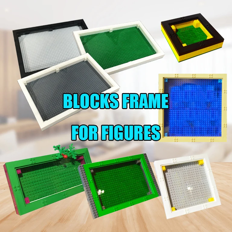 

DIY Figures Blocks Frame Dust-proof Protection Box Show Case With Large Base Compatible With Superheroes Starwar Ninja Figures