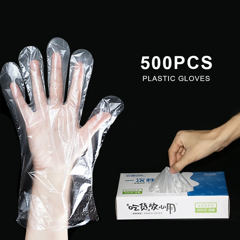 

500pcs Food Plastic Gloves Disposable Gloves 200pcs Safety Hand Gloves For Restaurant PE Film Fruit Vegetable Home Kitchen Tools