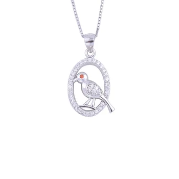 

Oval Round Sparrow Fly Bird Necklace For Women 925 Sterling Silver Zircon Hoop Animal Pendants Collar Fashion Jewelry