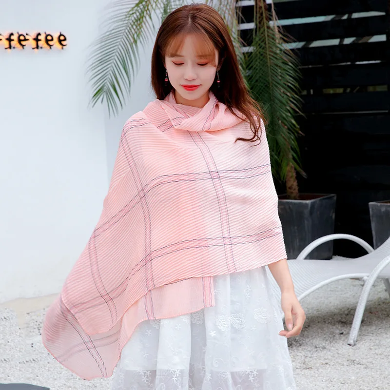 

2020 crumpled cotton fashion solid color ethnic scarf, air-conditioning and warmth, women's ever-changing anti-sai shawl scarf
