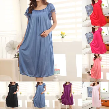 

Loose Nightgown Women's Nightdress Satin Lace Sexy Sleepwear Nightwear Summer Short Sleeve Sleep Shirts Sexy Nighty Sleep Lounge