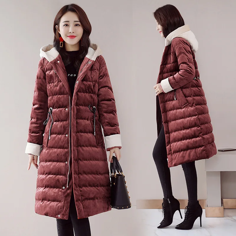 

2018 Winter New Style Cotton Coat Women's Middle Long Coat Warm Hooded Cotton-padded Clothes Korean-style Loose-Fit Slimming Cot