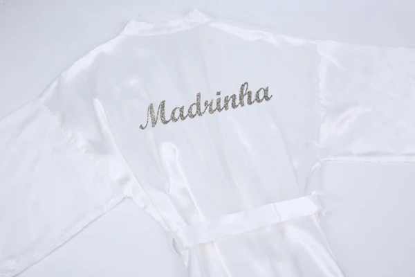 Madrinha glitter Комплект из 2 предметов, блестящий серебряный халат noiva, короткие тапочки для невесты, португальский халат, атласное кимоно для невесты, женские одеяния - Цвет: Madrinha glitter