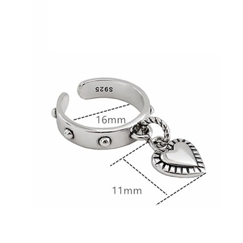 Silver Heart Ring Silver Rings Silver Ring Foxanry Stamp LOVE Heart Tassel Rings for Women Couples New Fashion Vintage Thai Silver Punk Party Jewelry Gifts