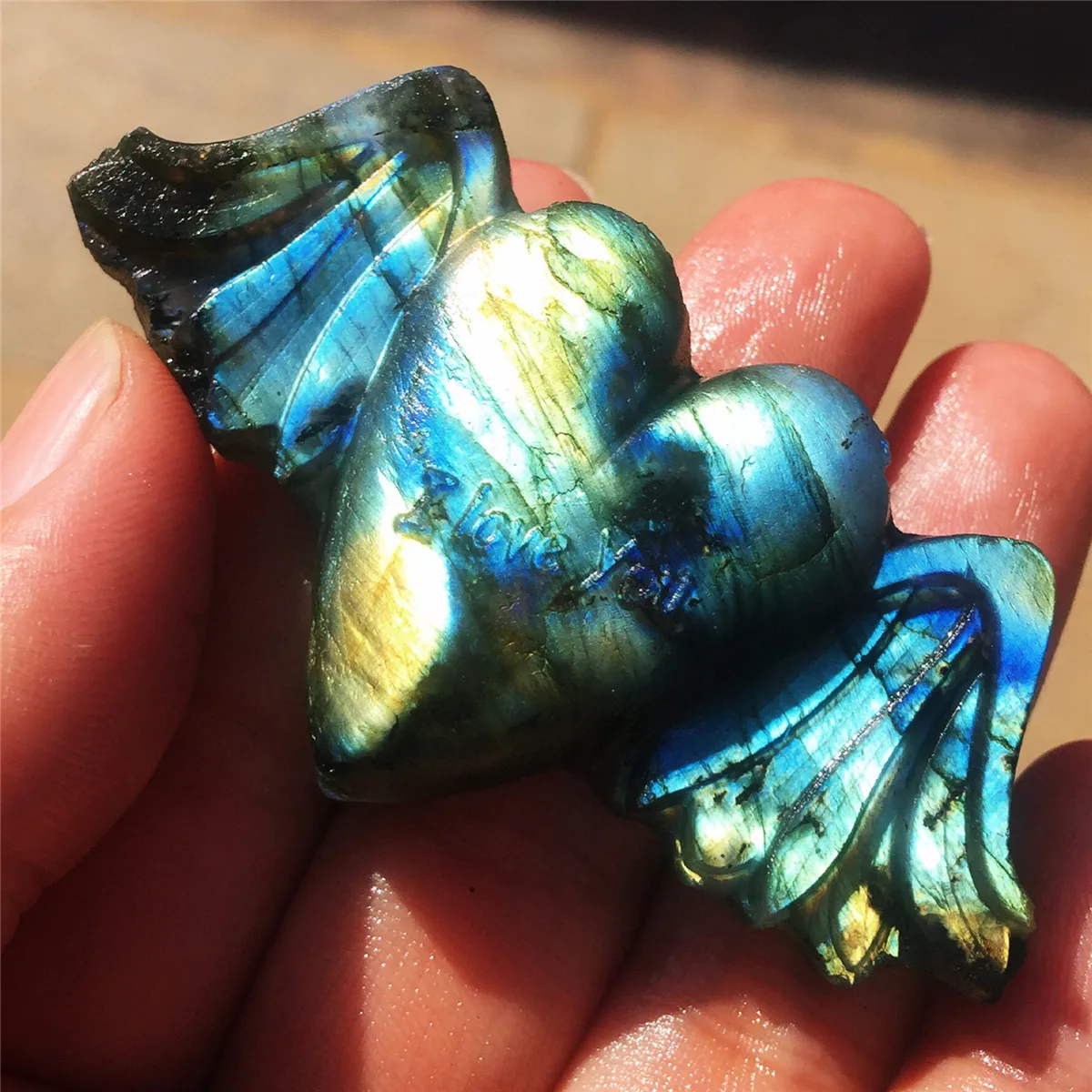 1pcs AAAA Beautiful crystal carving natural quartz hand-carved labrador stone angel heart.Moonstone Christmas fashion jewelry