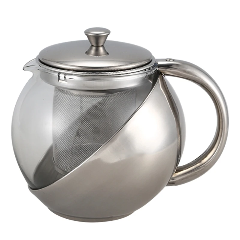 Stainless Steel Glass Faced Modern Teapot Herbal+ Tea Leaf Infuser 750ml
