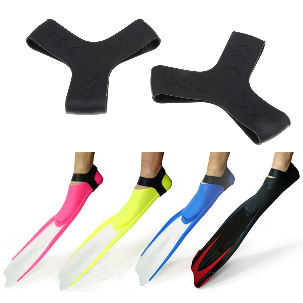 1Pair Scuba Diving Snorkeling Rubber Fin Keepers/Gripper Y-Shape Strap Black