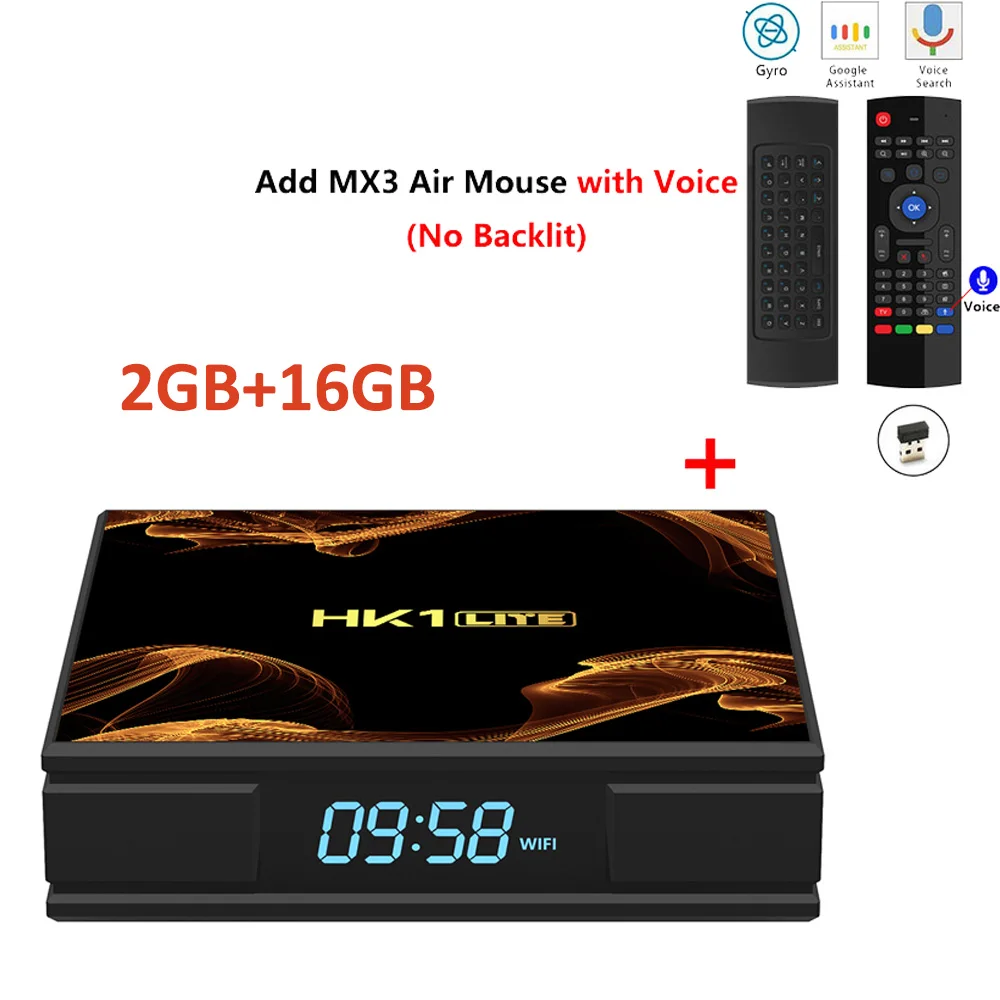 Предпродажа HK1 LITE Android Tv Box RK3228A 2GB DDR3 16GB 2,4G wifi RJ45 100M телеприставка HDMI2.0 USB 2,0 4K H.265 Отт коробка HK1 LITE - Цвет: 2GB16GB add mx3 mic