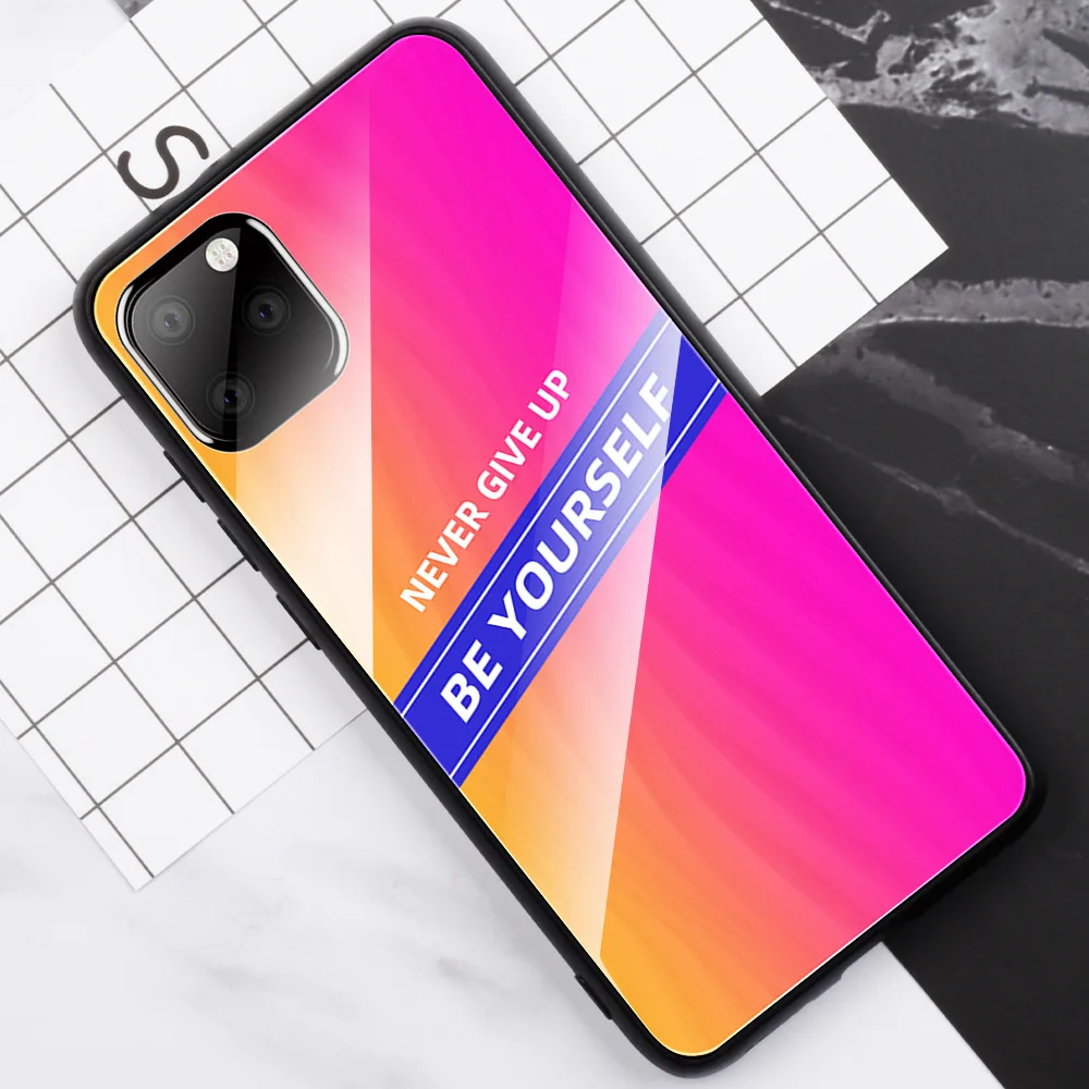 Никогда не оставляйте чехлы из закаленного стекла для IPhone 11 Pro Max XS MAX XR i8 i8 Plus i7 i6 i6s i6 Plus противоударный градиентный бампер