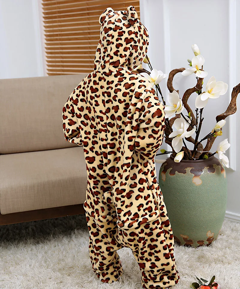 Пижамы кигуруми детские пижамы с леопардовым медведем и животными для мальчиков и девочек, милые пижамы комбинезоны для малышей зимняя одежда для сна с длинными рукавами