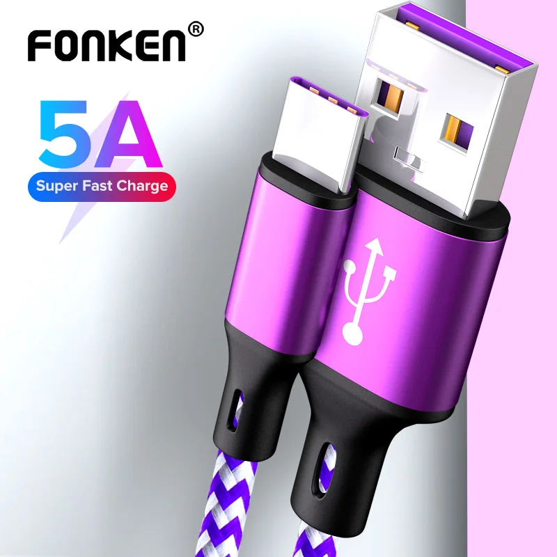 Кабель USB Type C FONKEN 5A Сверхбыстрый зарядный кабель Usb для Huawei Xiaomi Redmi USBC|Кабели