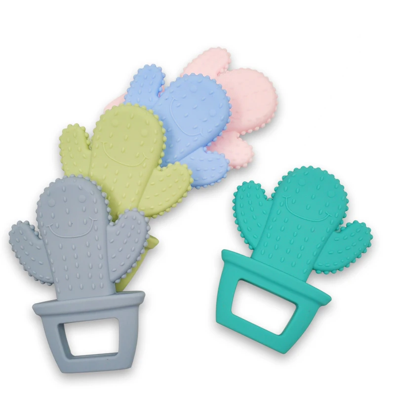 

Baby Silicone Teether DIY Cute Solid Color Cactus Necklace Teether Cartoon Infant Baby Silicone Chew Charms Toddle Teething Toys