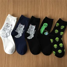 Bothmenandwomen, 1 пара, дешевые, с рисунком кота, забавные, инопланетяне, дизайн, хлопковые носки, для упражнений, баскетбола, футбола, крутые спортивные носки