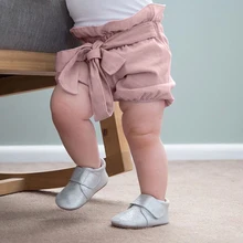 Штаны для новорожденных; шорты с оборками для маленьких мальчиков и девочек; Повседневная Эластичная Высокая талия с бантом; клетчатые шорты с цветочным принтом; 1-6Y