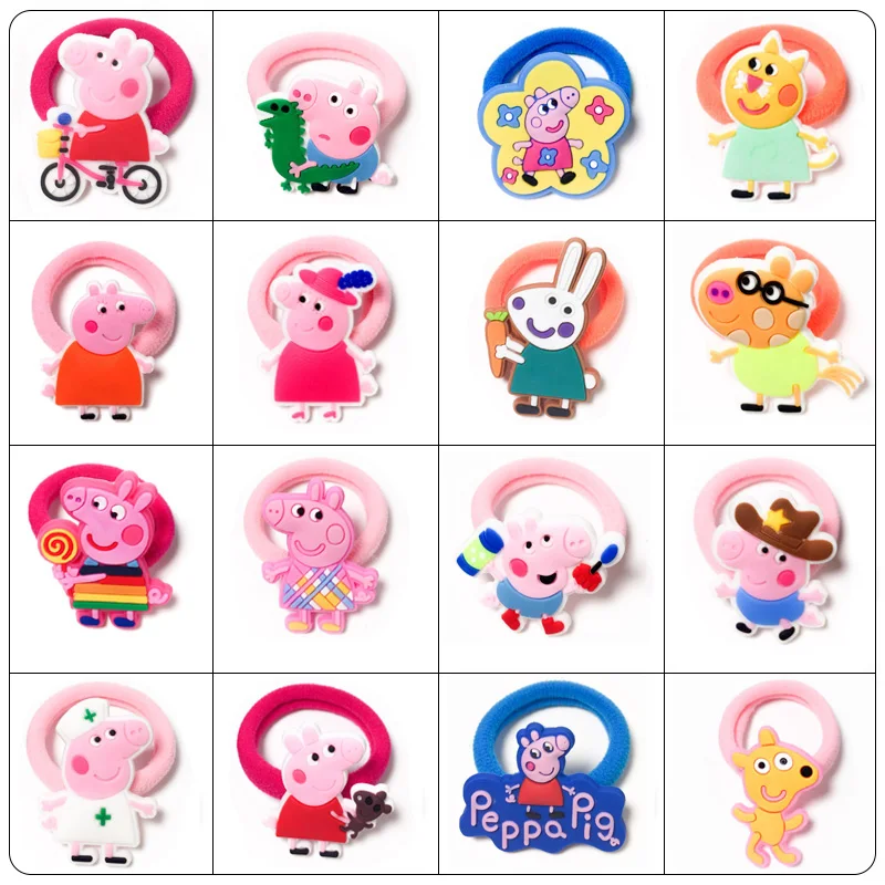 

Genuine Peppa Pig Toy High Elastic Pvc Material Model Hair Circle Kindergarten Baby Cartoon Figure Hair Ring 5 Pieces A Random
