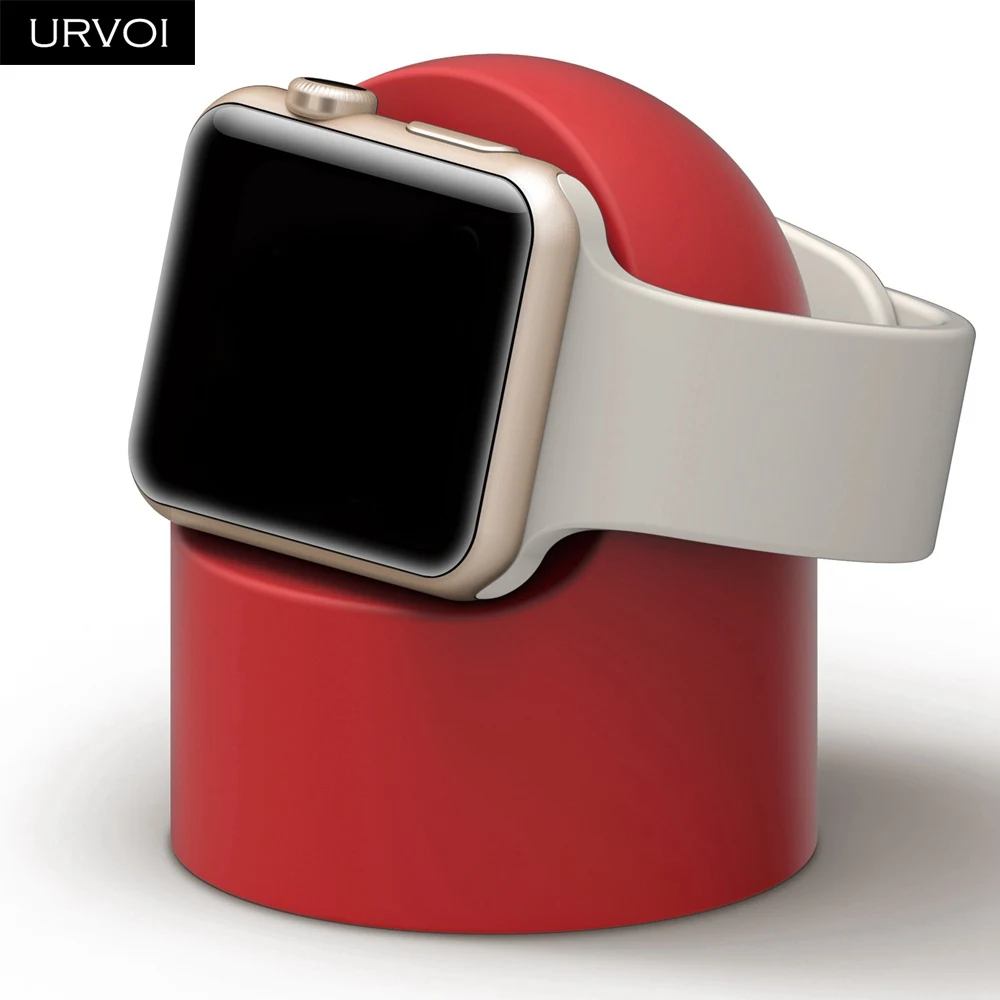 Red URVOI держатель для apple watch серии 54321, подставка для часов, тумбочка, силиконовая домашняя зарядная док-станция для iWatch, современный дизайн - Цвет: Red