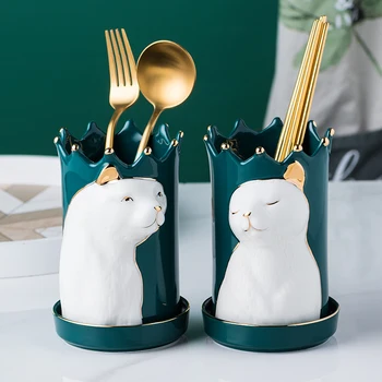 

Creative Embossed Animal Ceramicchopsticks Tube Drainage Mildew Chopsticks Cage Cabinet Chopsticks Box Cutlery Fork Storage Rack