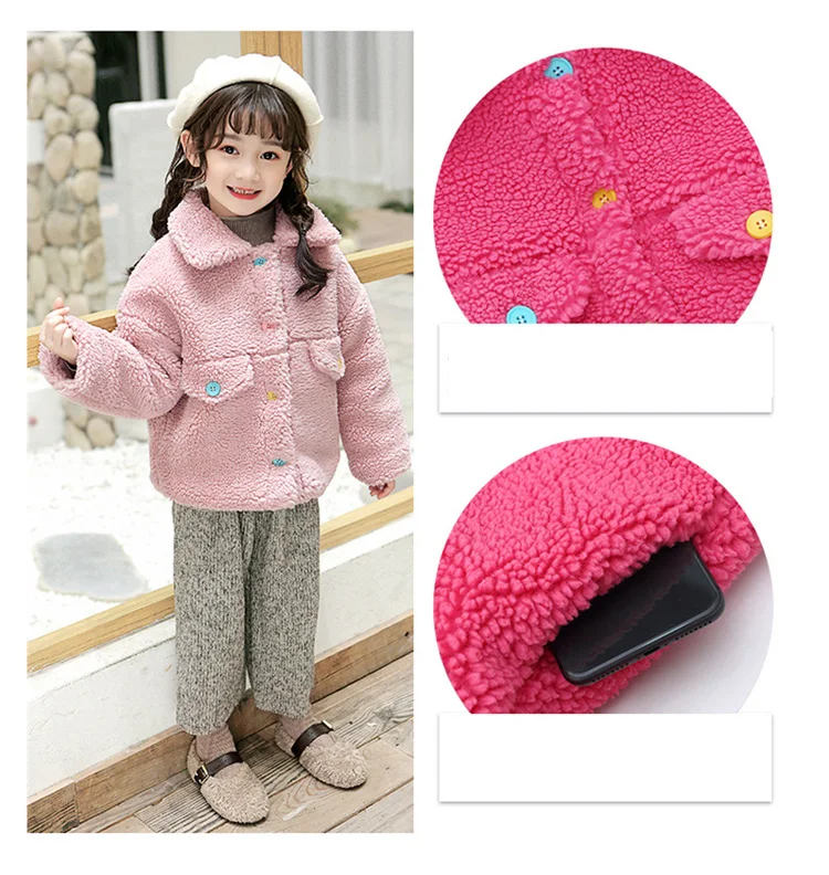 Разноцветное пальто с плюшевым мишкой на пуговицах для маленьких девочек 3-12 лет, плотная теплая мохеровая куртка, зимние детские пальто с искусственным мехом, Детская верхняя одежда