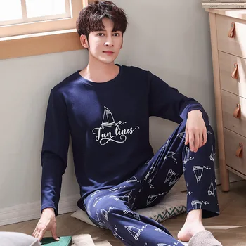 

Men Pajamas Pure Cotton Thin Spring and Autumn Long Sleeve Teenager Autumn and Winter Homewear Set