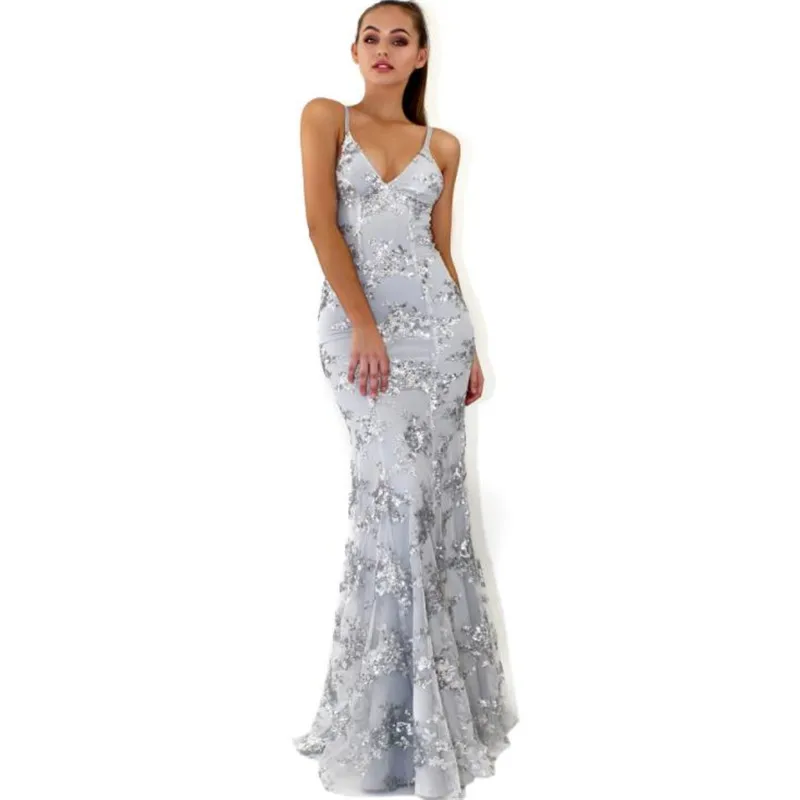 European And American Foreign Trade Vestidos Fashion New Dress Women Sexy V-neck Strap Sequin Party S-XL | Женская одежда
